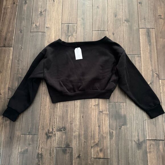 Better Together Black Sunday Club Off the Shoulder Cropped Sweatshirt L NWT - Picture 5 of 5
